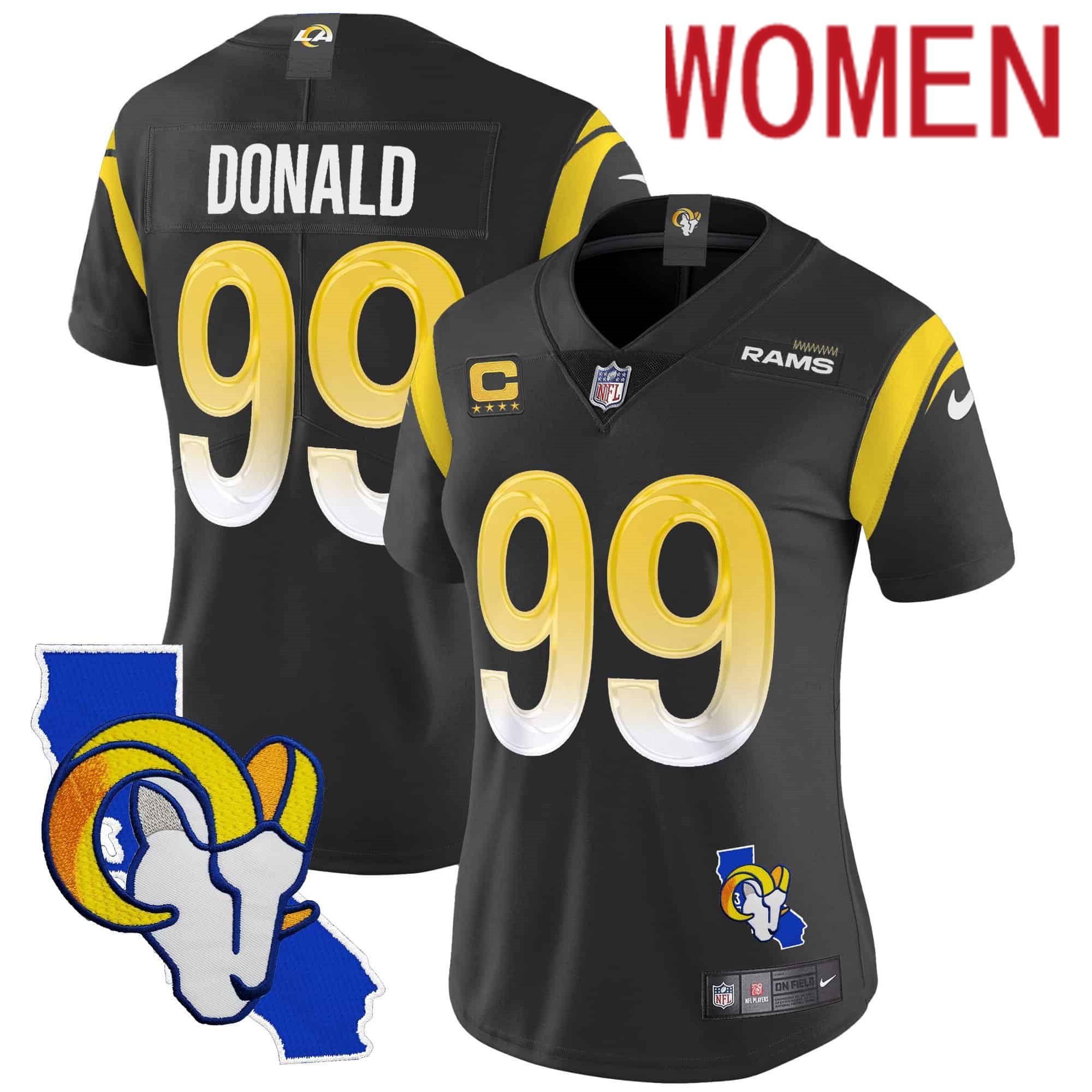 Women Los Angeles Rams #99 Donald Black 2024 Nike California Patch Vapor Limited NFL Jersey style 1